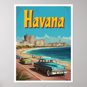 Havana Cuba Art Vintage Travel Illustration Poster