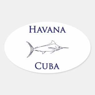 Havana Cuba Blue Marlin Oval Sticker