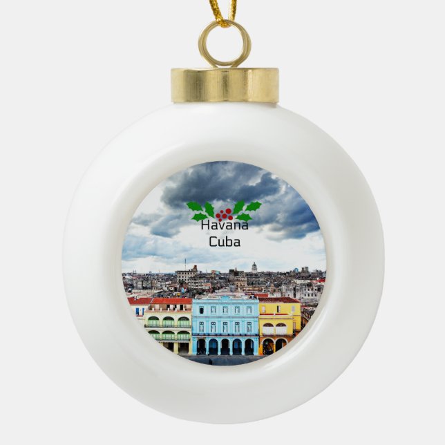 Havana, Cuba cityscape Ceramic Ball Christmas Ornament (Front)