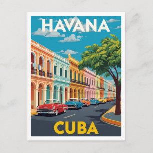 Havana Cuba Colorful Street Classic Car Postcard