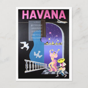 Havana, Cuba, dancing nights, vintage airline Postcard