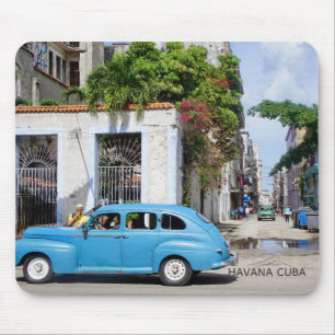 Havana Cuba Elegant Blue Vintage Car Mouse Mat