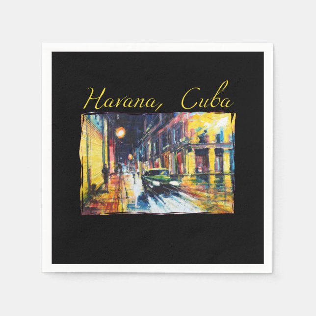 Havana Cuba - Habana Vieja Night Scene Napkin (Front)
