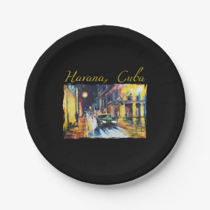 Havana Cuba - Habana Vieja Night Scene Paper Plate