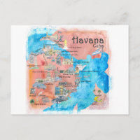 Havana Cuba Illustrated Travel Poster Map postcard