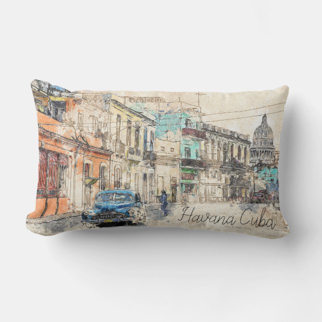 Havana Cuba Illustration Lumbar Cushion (Front)