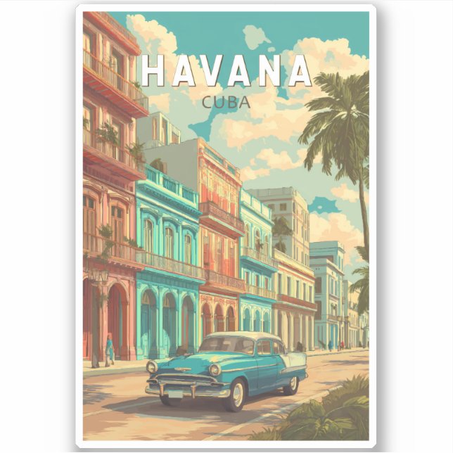 Havana Cuba Illustration Travel Art Vintage (Front)