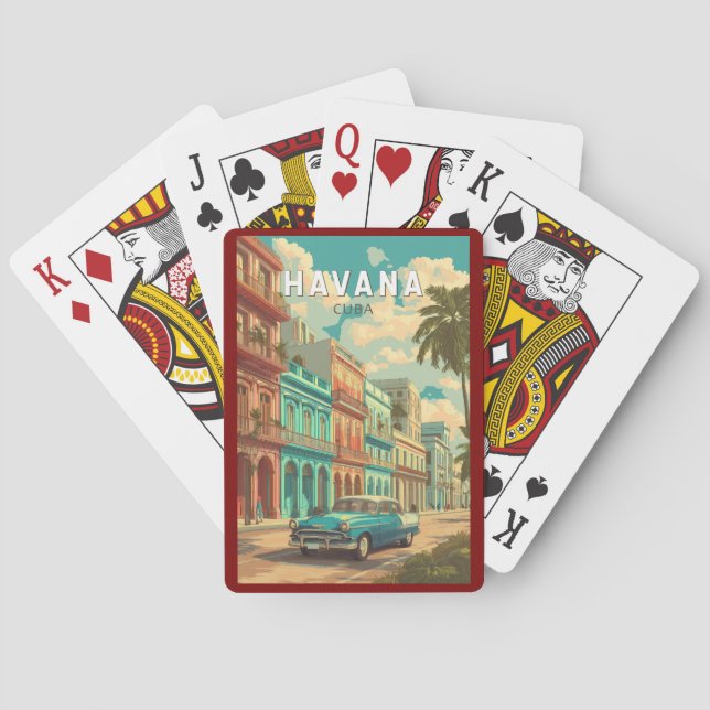 Havana Cuba Illustration Travel Art Vintage Playing Cards (Back)