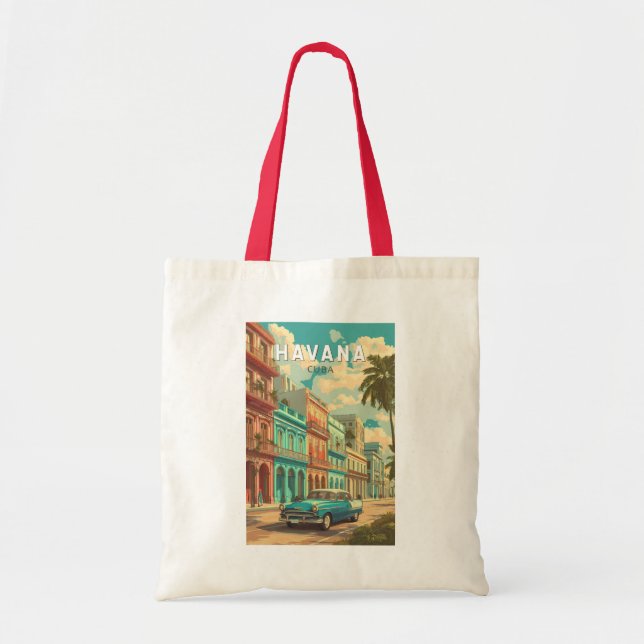 Havana Cuba Illustration Travel Art Vintage Tote Bag (Front)