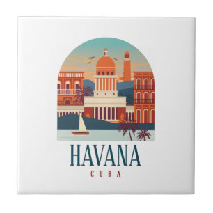 Havana Cuba Island Vintage Minimal Retro City     Tile