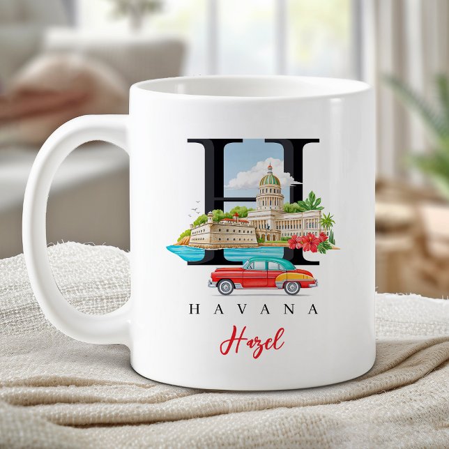 Havana Cuba Monogram Letter H Personalised Gift Coffee Mug (Havana Cuba Monogram Letter H Personalized Gift Coffee Mug)