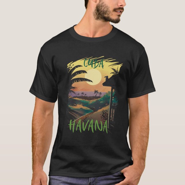 Havana Cuba Palm trees Beach Ocean Surfing Hispani T-Shirt (Front)