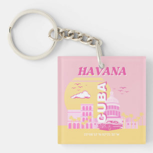 Havana Cuba Pink Preppy Art Key Ring