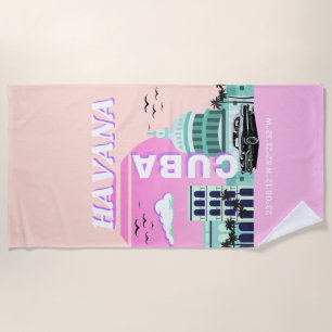 Havana Cuba Pink Travel Art Beach Towel