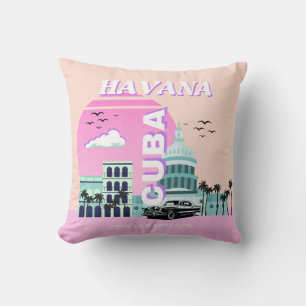 Havana Cuba Pink Travel Art Cushion
