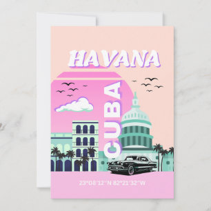 Havana Cuba Pink Travel Art Holiday Card