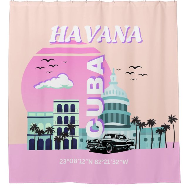 Havana Cuba Pink Travel Art Shower Curtain (Front)