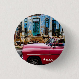 Havana Cuba Red Vintage Car       3 Cm Round Badge