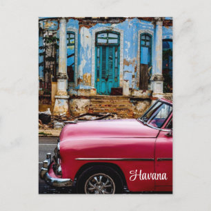 Havana Cuba Red Vintage Car Invitation Postcard