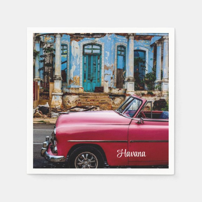 Havana Cuba Red Vintage Car      Napkin (Front)