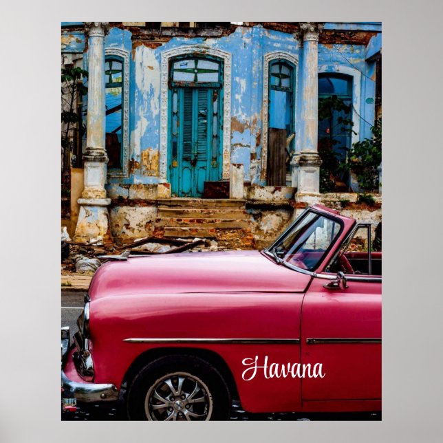 Havana Cuba Red Vintage Car                 Poster (Front)