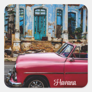Havana Cuba Red Vintage Car             Square Sticker
