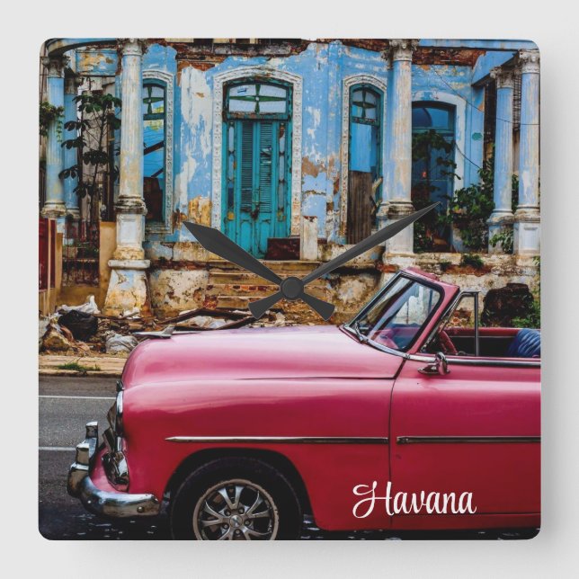 Havana Cuba Red Vintage Car            Square Wall Clock (Front)