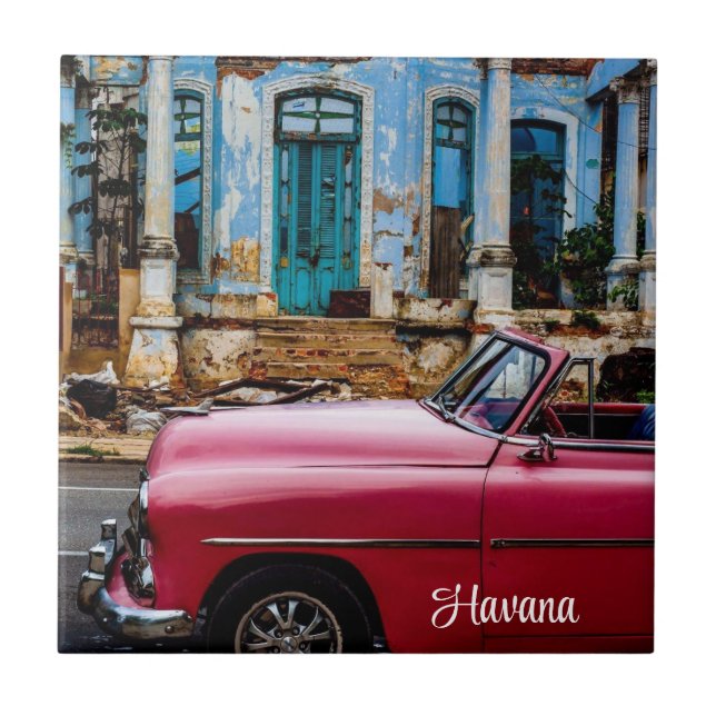 Havana Cuba Red Vintage Car            Tile (Front)