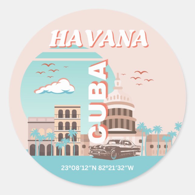 Havana Cuba Retro Travel Art Classic Round Sticker (Front)