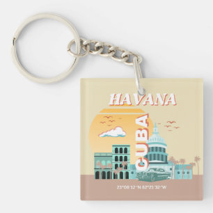 Havana Cuba Retro Travel Art Key Ring