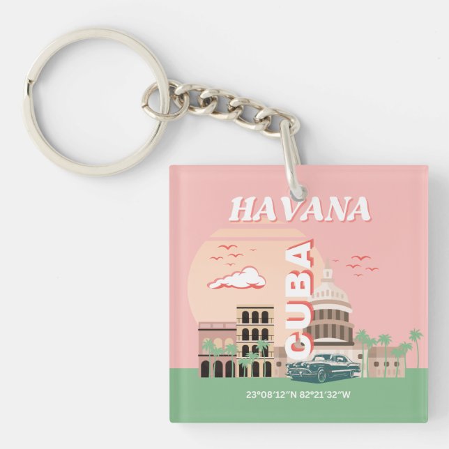 Havana Cuba Retro Vintage Art Key Ring (Front)