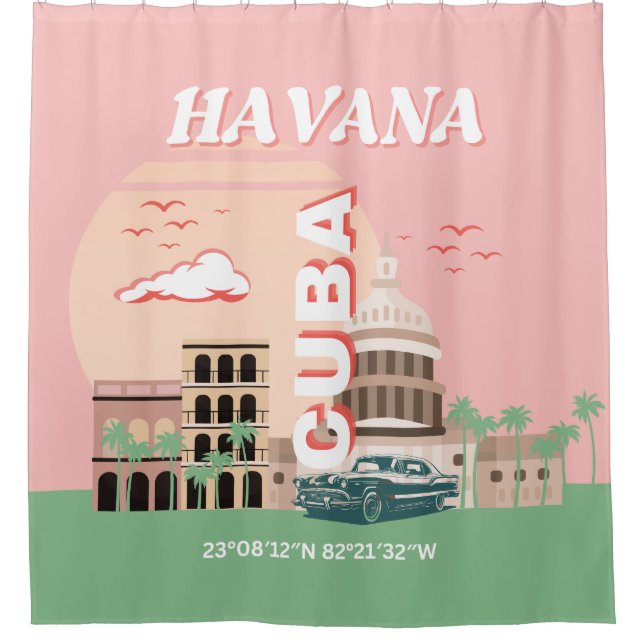 Havana Cuba Retro Vintage Art Shower Curtain (Front)