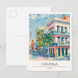 Havana Cuba Vintage Art Illustration Travel Postcard