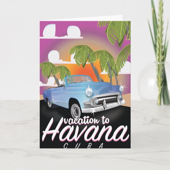 Havana, Cuba Vintage auto vacation Poster Holiday Card (Front)