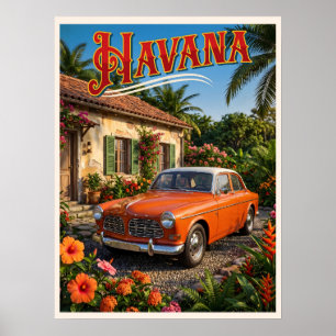 Havana Cuba Vintage Car Tropical Travel Poster