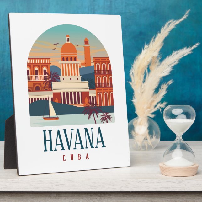 Havana Cuba Vintage Skyline Plaque (Side)