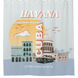Havana Cuba Vintage Travel Art Shower Curtain