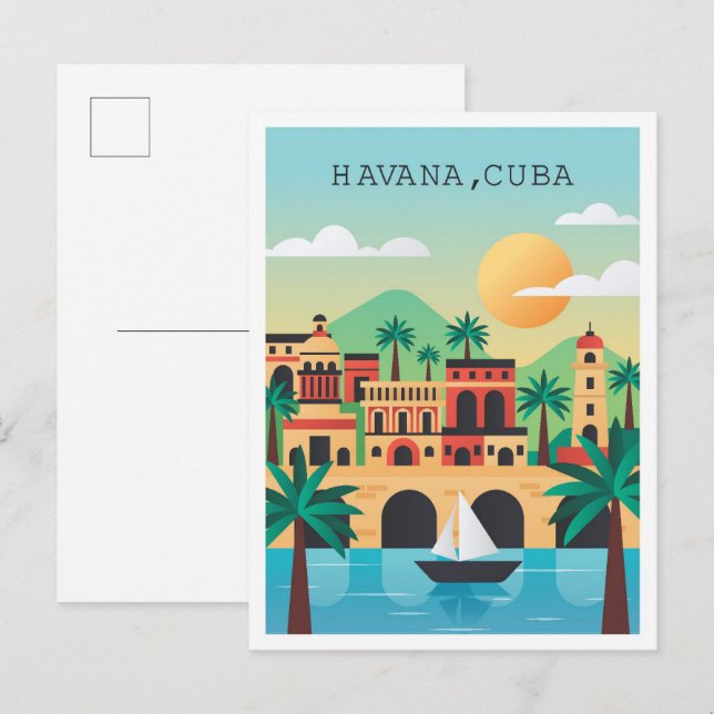 Havana Cuba Vintage Travel Illustration Postcard (Front/Back)