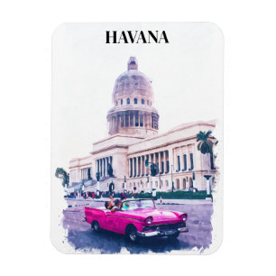 Havana Cuba Vintage Travel Watercolor  Magnet