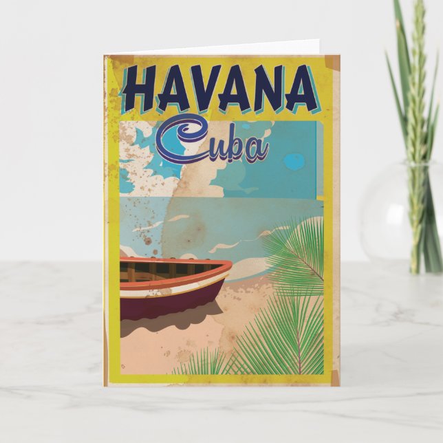 Havana, Cuba Vintage vacation Poster Holiday Card (Front)