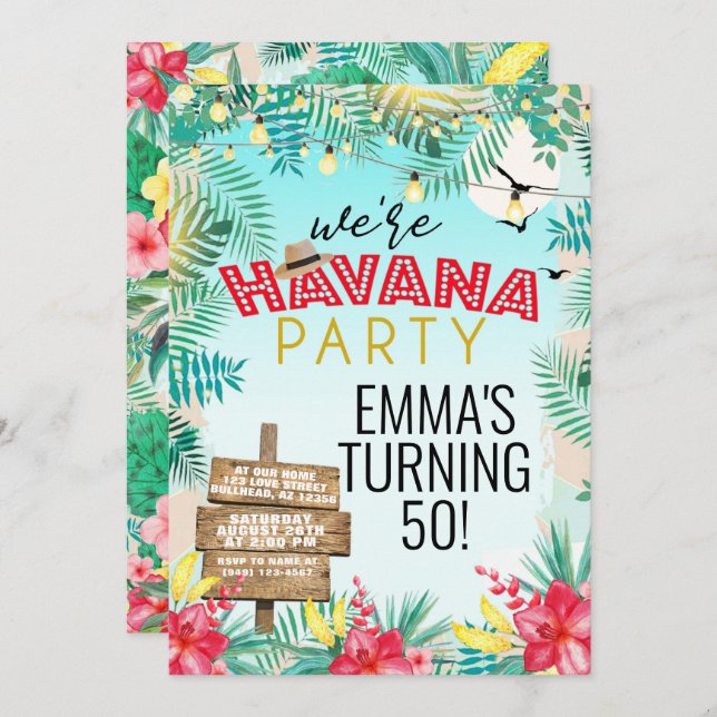 Havana Nights Retro Tropical Floral Invitation (Front/Back)