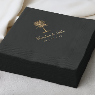 Havana Palm   Elegant Vintage Palm Tree Wedding Foil Napkins