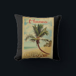 Havana Palm Tree Vintage Travel Cushion<br><div class="desc">A uniquely retro mid-century modern Havana Cuba art print in vintage travel poster style. It features a curved palm tree on sandy beach with ocean under a blue cloudy sky.</div>