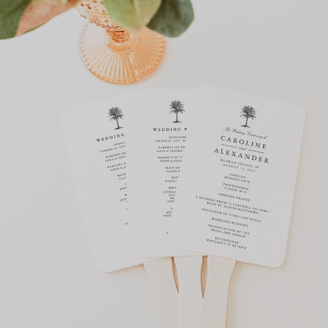 Havana Palm Wedding Ceremony Program Hand Fan (Creator Uploaded)