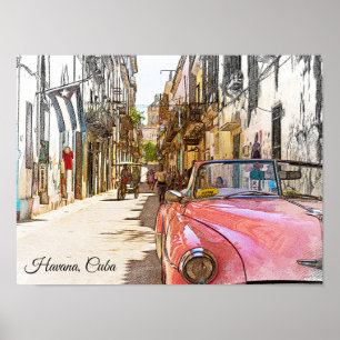 Havana Vintage Travel Art Street Scene Poster
