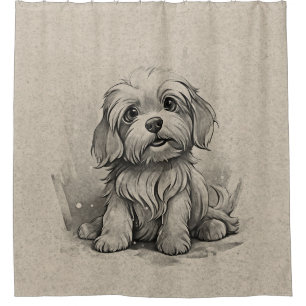 Havanese Breed Cartoon Puppy Dog Pose Brown Shower Curtain
