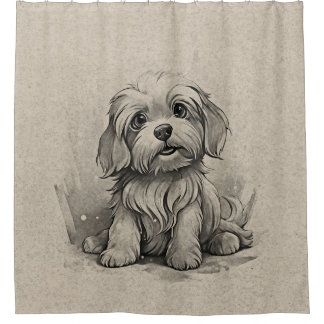 Havanese Breed Cartoon Puppy Dog Pose Brown  Shower Curtain