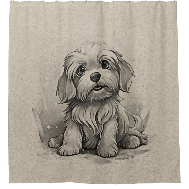 Havanese Breed Cartoon Puppy Dog Pose Brown  Shower Curtain (Front)