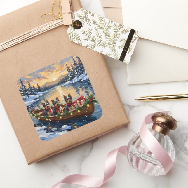 Havanese Christmas Boat Holiday Square Sticker (Gifting)