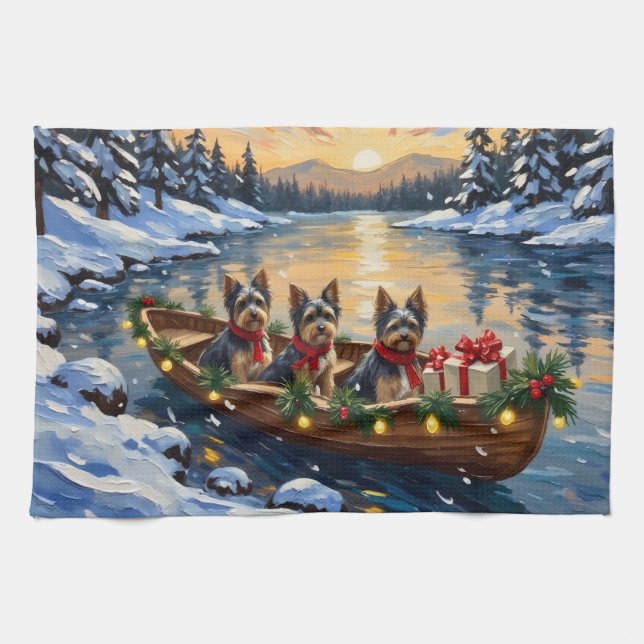 Havanese Christmas Boat Holiday Tea Towel (Horizontal)